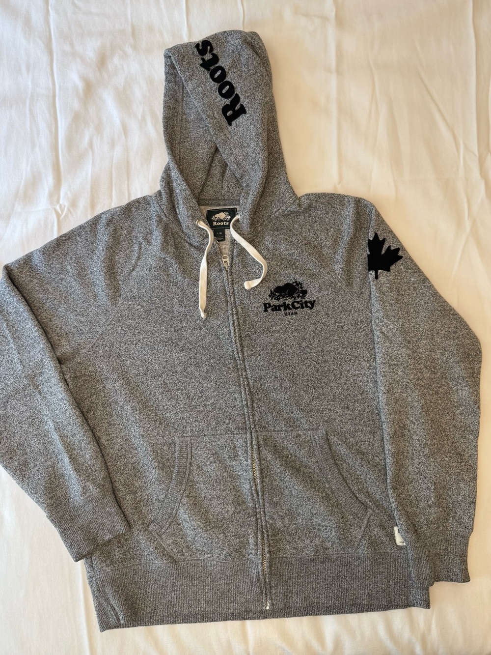 Roots Heather Gray Zip Hoodie with Black Park City Logo